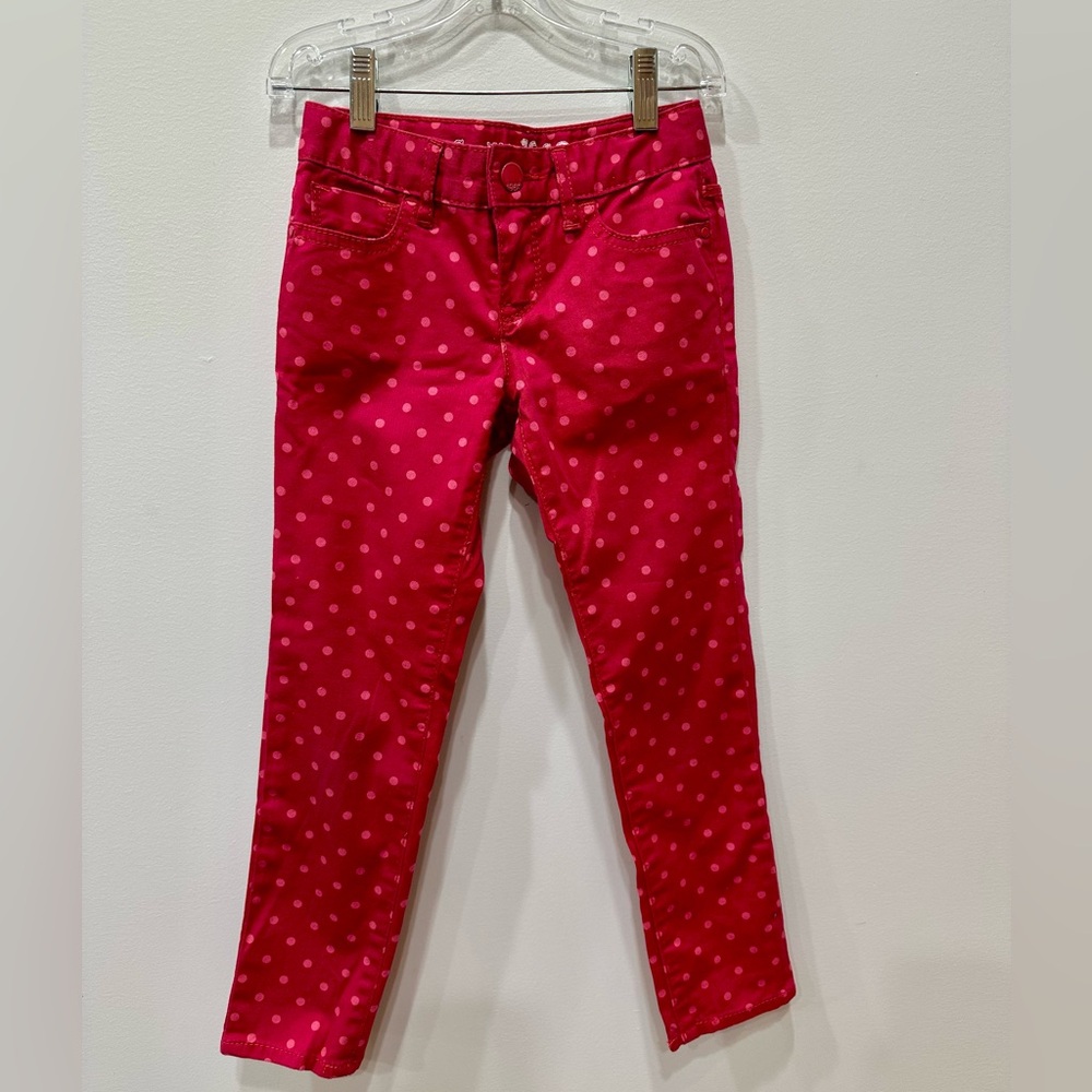 Girls GAP 1969 dark pink with light pink polka dots super skinny jeans - size 6